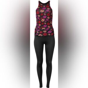 Lips Print Performance Workout Activewear Racerback Top + Leggings Set (XS) NWT